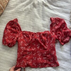 Abercrombie & Fitch Red Puff Sleeve Blouse